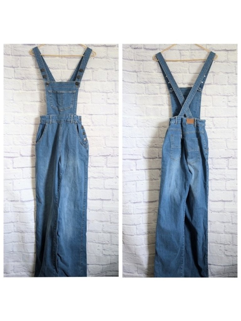 Hell Bunny Betty Bee Denim Overalls S New Medium Blue Denim Jeans 40s 50s Retro — image 3 of 7
